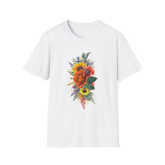 Floral Bouquet Tee — Watercolor Rose & Sunflower Graphic T-Shirt