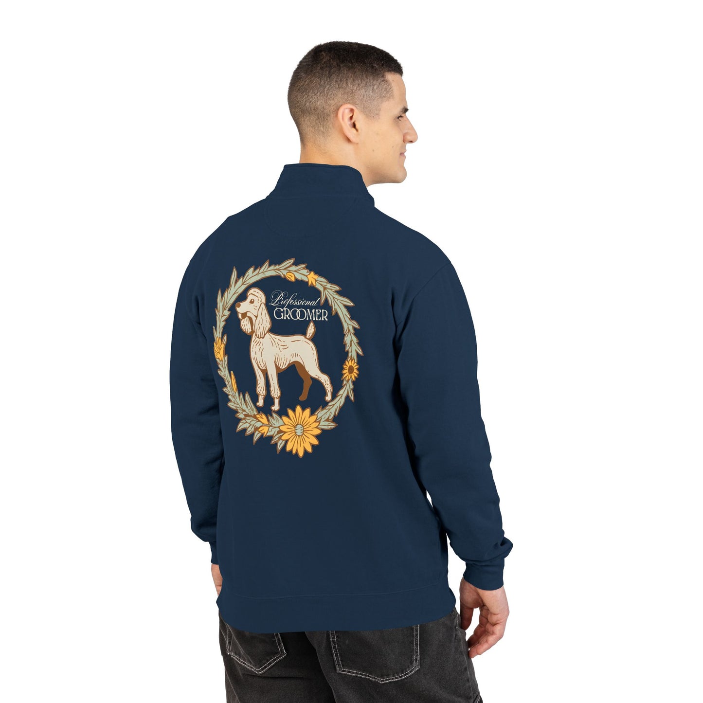 Groomer Dog Quarter-Zip Sweatshirt — Floral Veterinary Pet Grooming Pullover