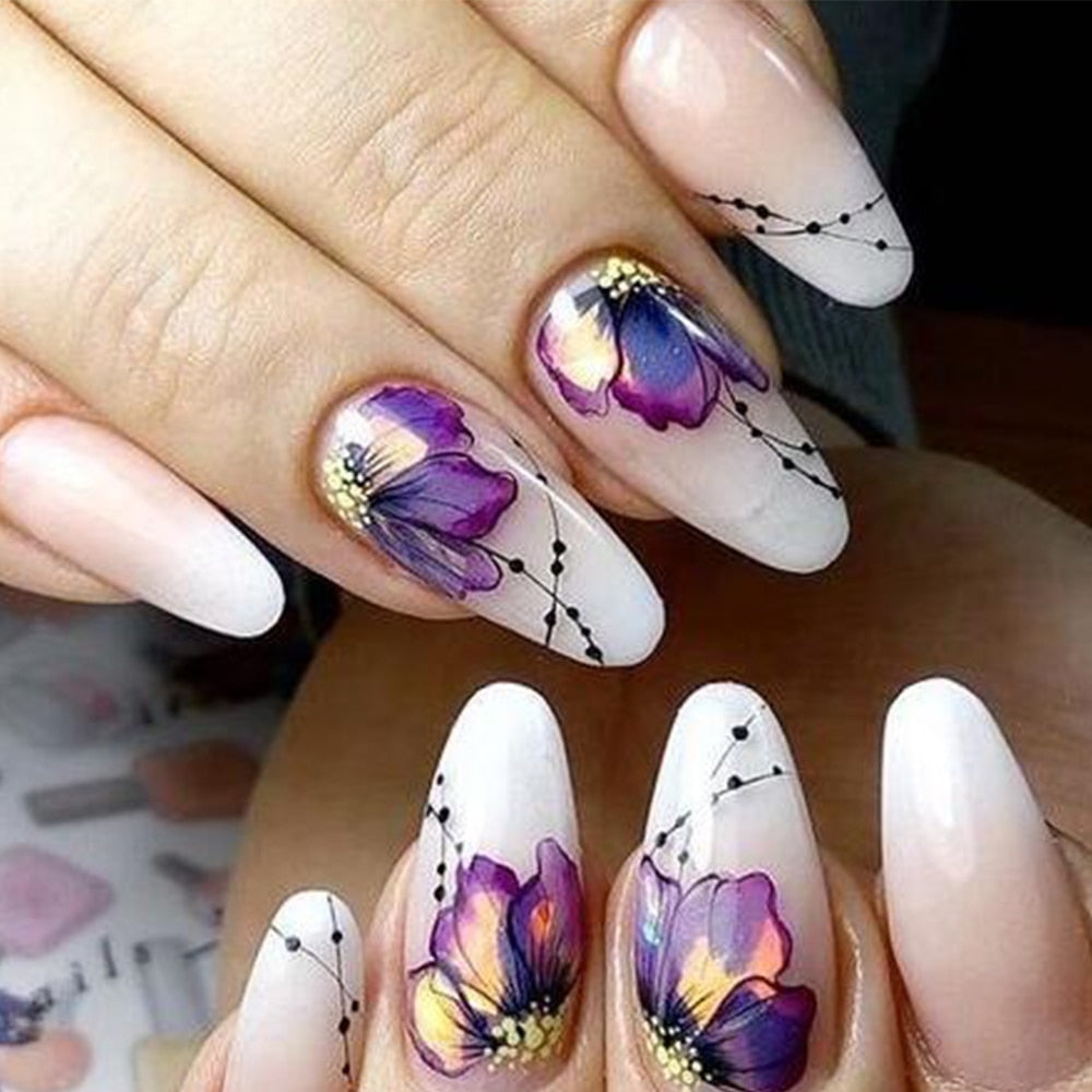 Butterfly Flower Nail Stickers – Water Transfer Decals for Nail Art