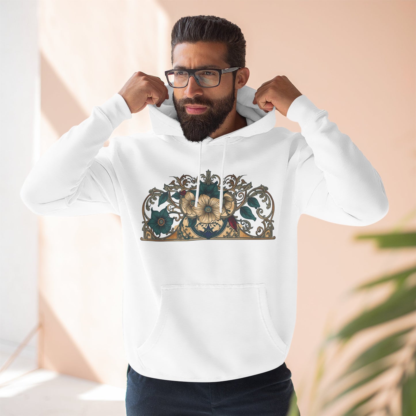 Floral Baroque Crest Hoodie | Vintage Ornate Flower Panel