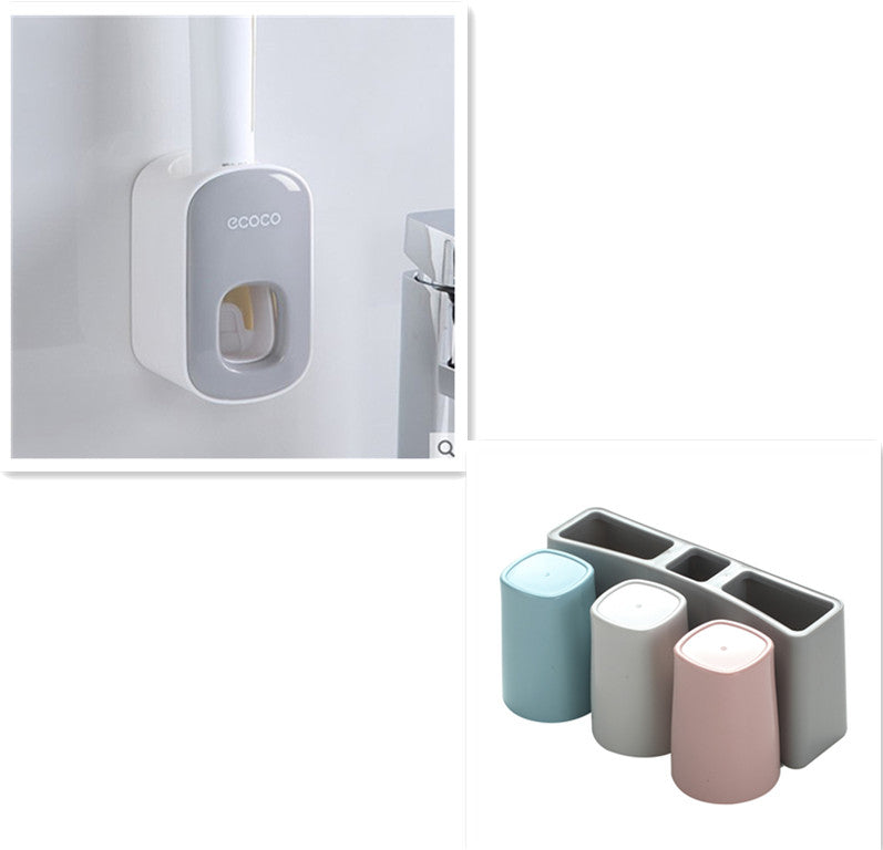 Wall Mounted no drill Automatic Toothpaste Holder Bathroom Accessories Set Dispenser