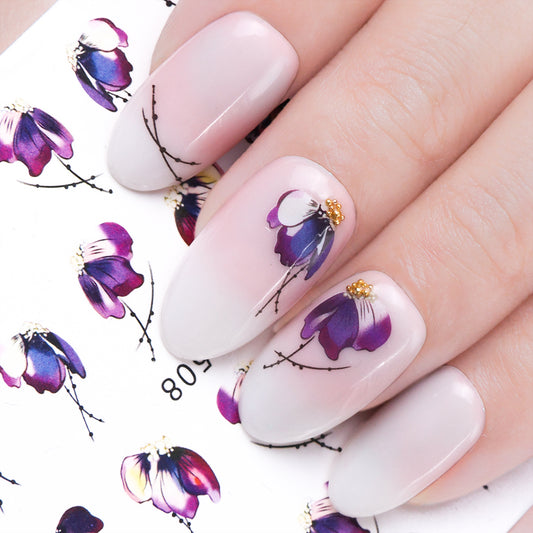 Butterfly Flower Nail Stickers – Water Transfer Decals for Nail Art