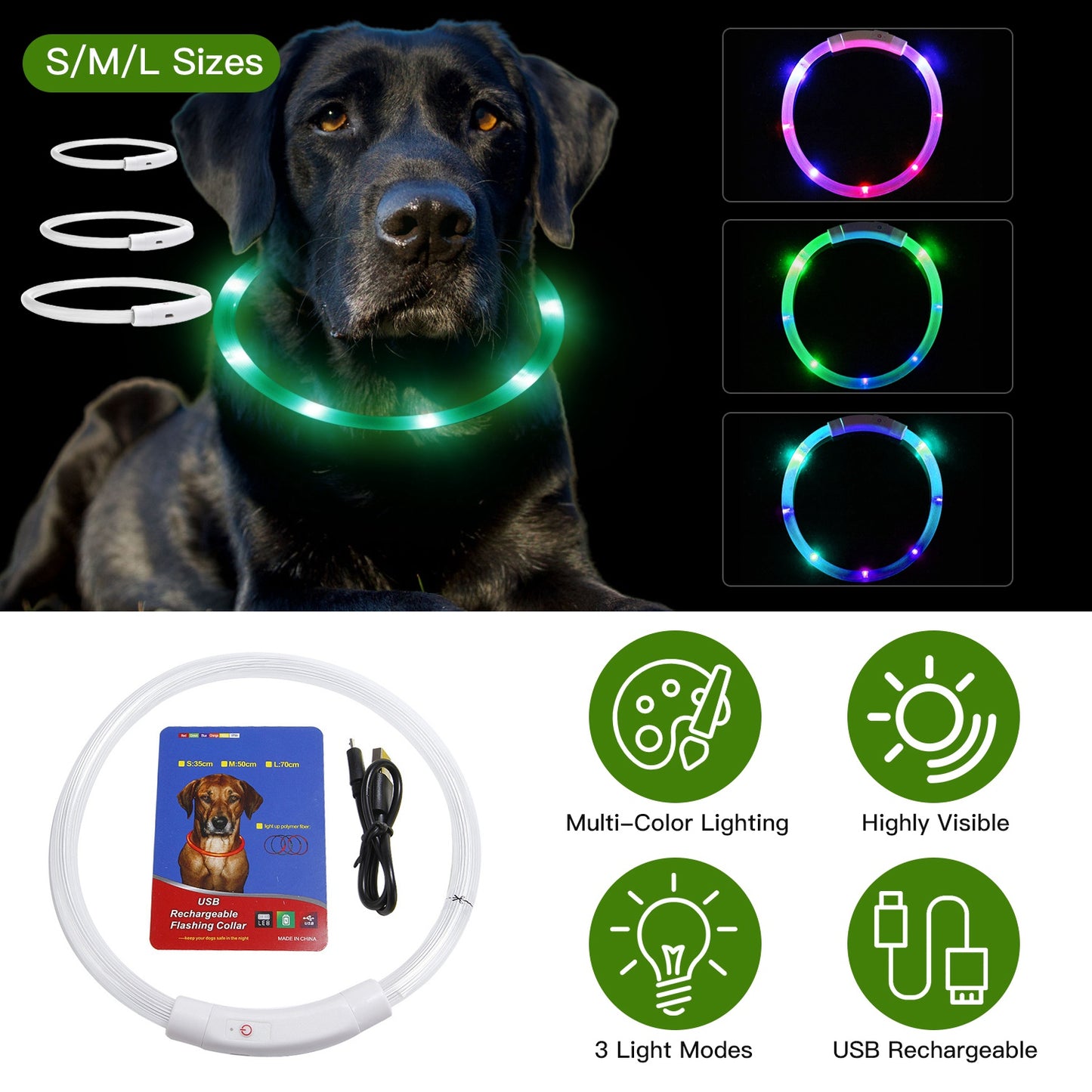 LED Dog Collar – USB Rechargeable, Adjustable Glow Collar for Night Walks