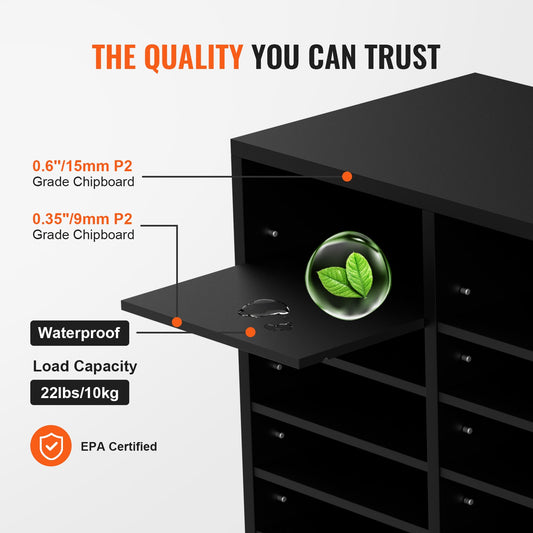 Desktop Mail Organizer - 24 Compartment Wood File Sorter with Removable Shelves for Office, Home & Classroom Organization - Black