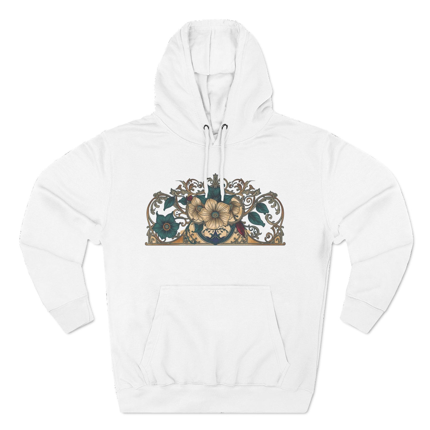 Floral Baroque Crest Hoodie | Vintage Ornate Flower Panel
