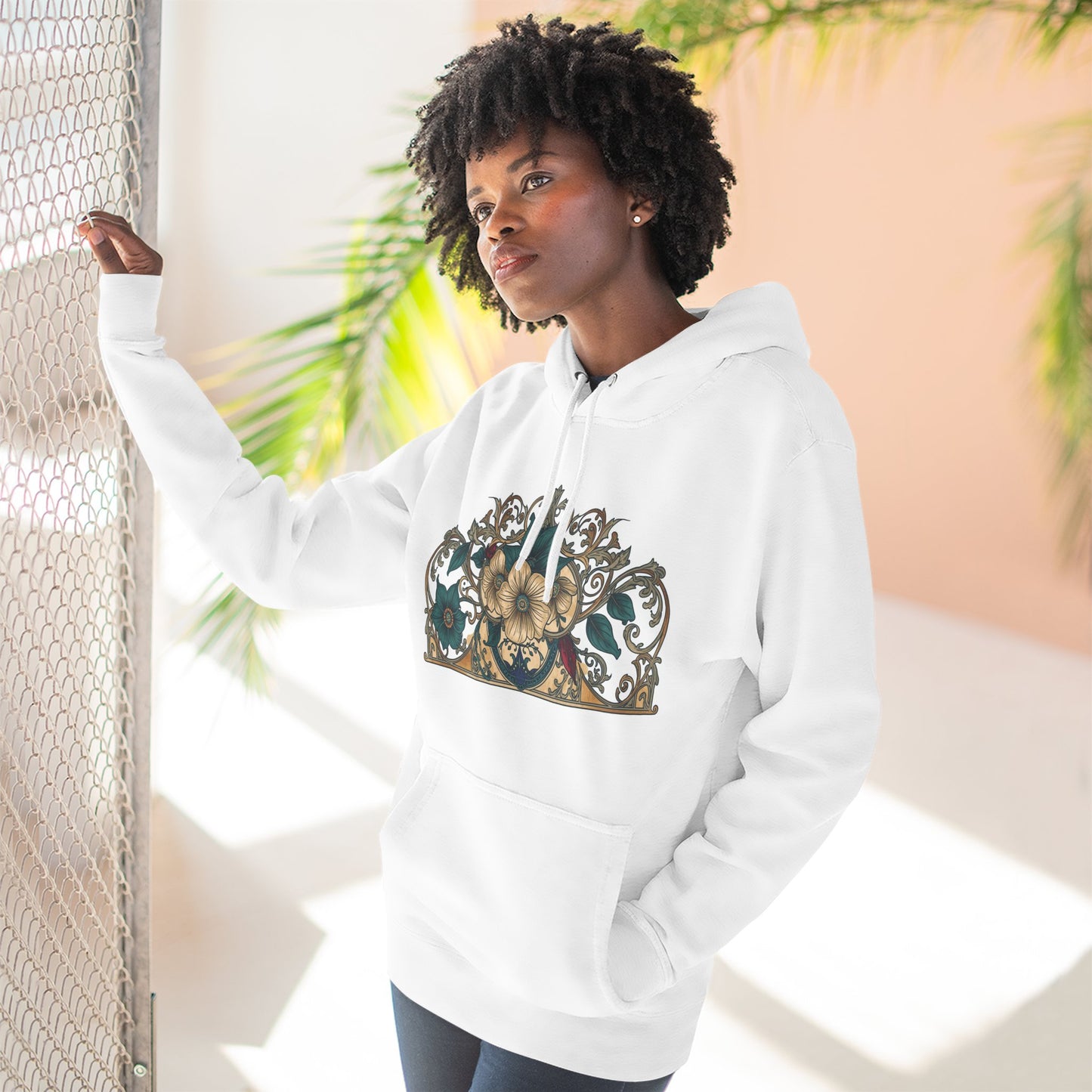 Floral Baroque Crest Hoodie | Vintage Ornate Flower Panel