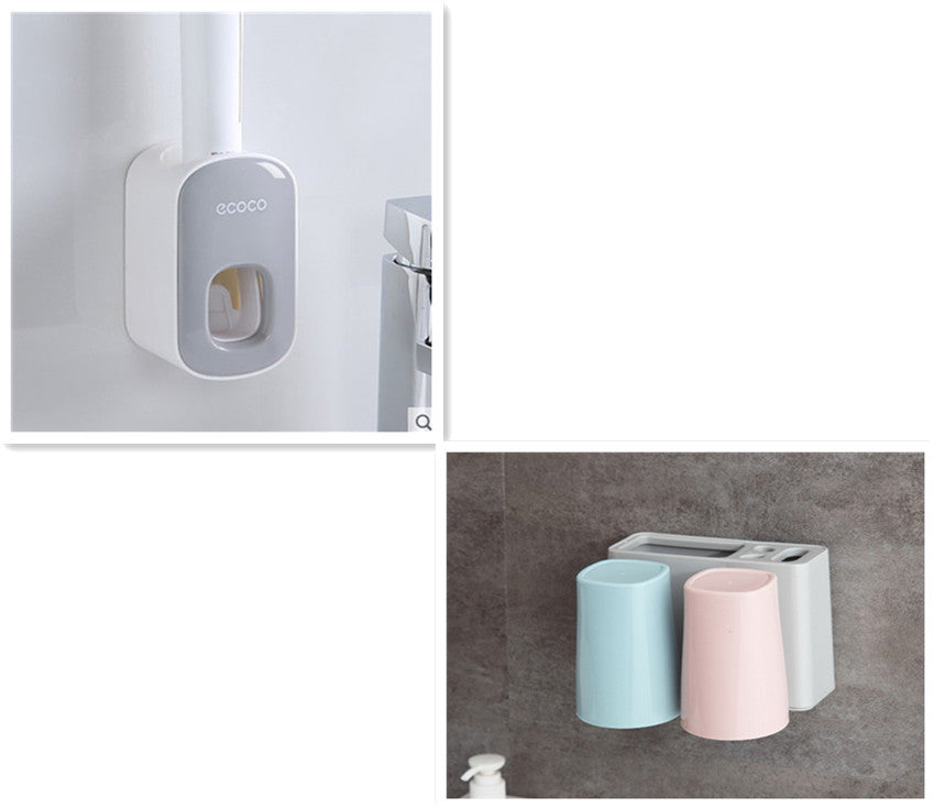 Wall Mounted no drill Automatic Toothpaste Holder Bathroom Accessories Set Dispenser