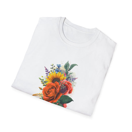 Floral Bouquet Tee — Watercolor Rose & Sunflower Graphic T-Shirt