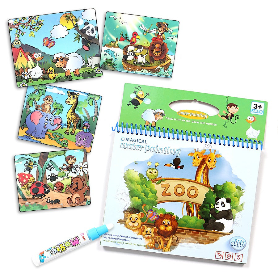 Reusable Water Painting Books for Kids - Educational Coloring Activity Set with Animals, Numbers & English