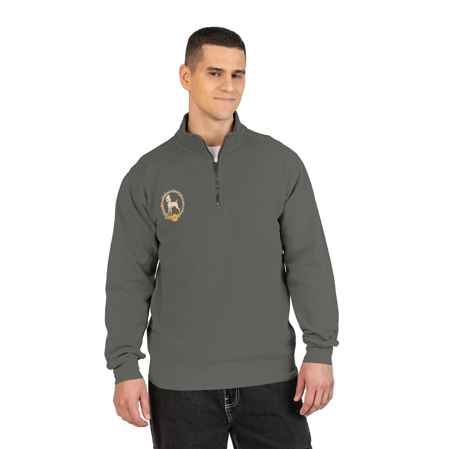 Groomer Dog Quarter-Zip Sweatshirt — Floral Veterinary Pet Grooming Pullover