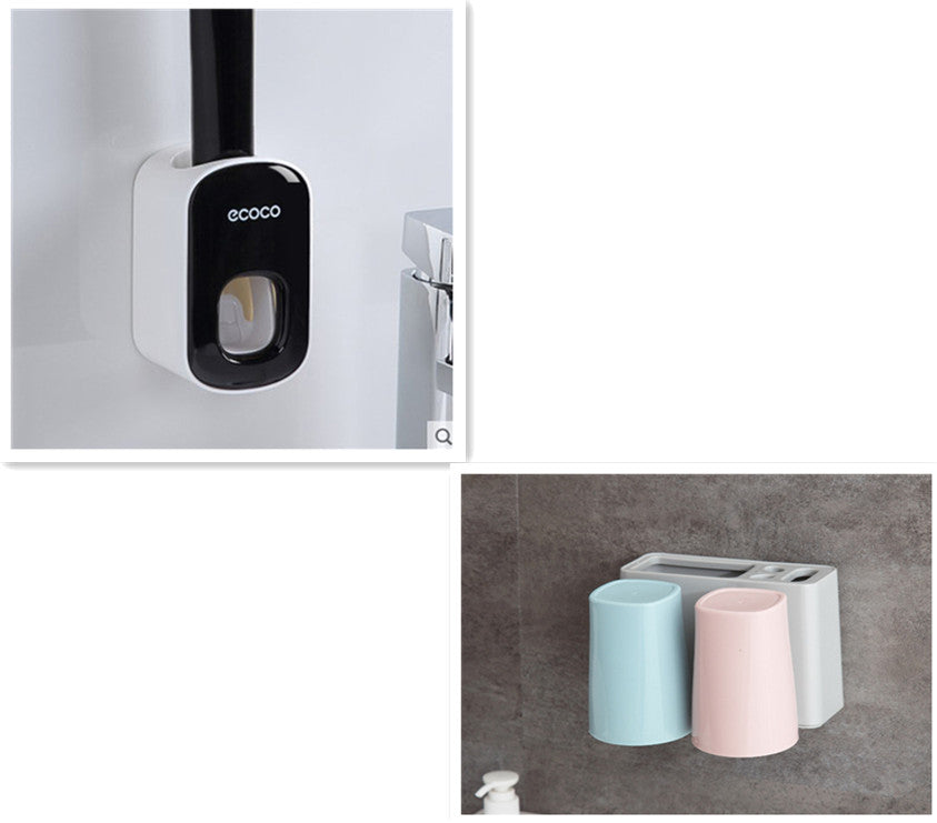 Wall Mounted no drill Automatic Toothpaste Holder Bathroom Accessories Set Dispenser