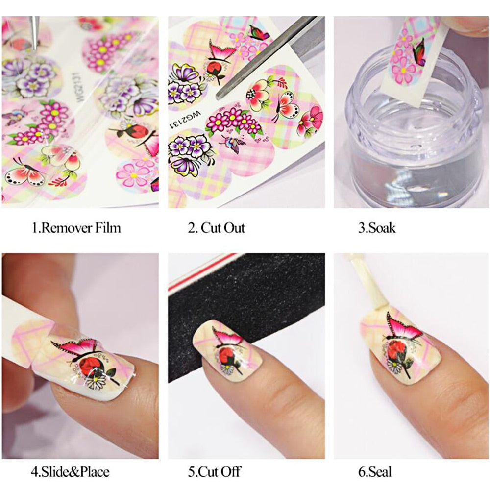 Butterfly Flower Nail Stickers – Water Transfer Decals for Nail Art