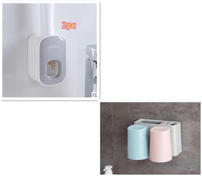 Wall Mounted no drill Automatic Toothpaste Holder Bathroom Accessories Set Dispenser