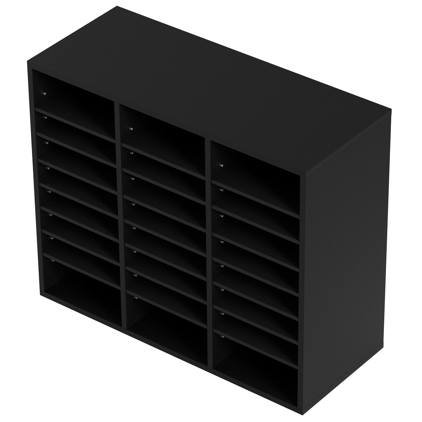 Desktop Mail Organizer - 24 Compartment Wood File Sorter with Removable Shelves for Office, Home & Classroom Organization - Black
